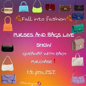 Purses and Bags Live show today at 1-4 pm pst. Low starts